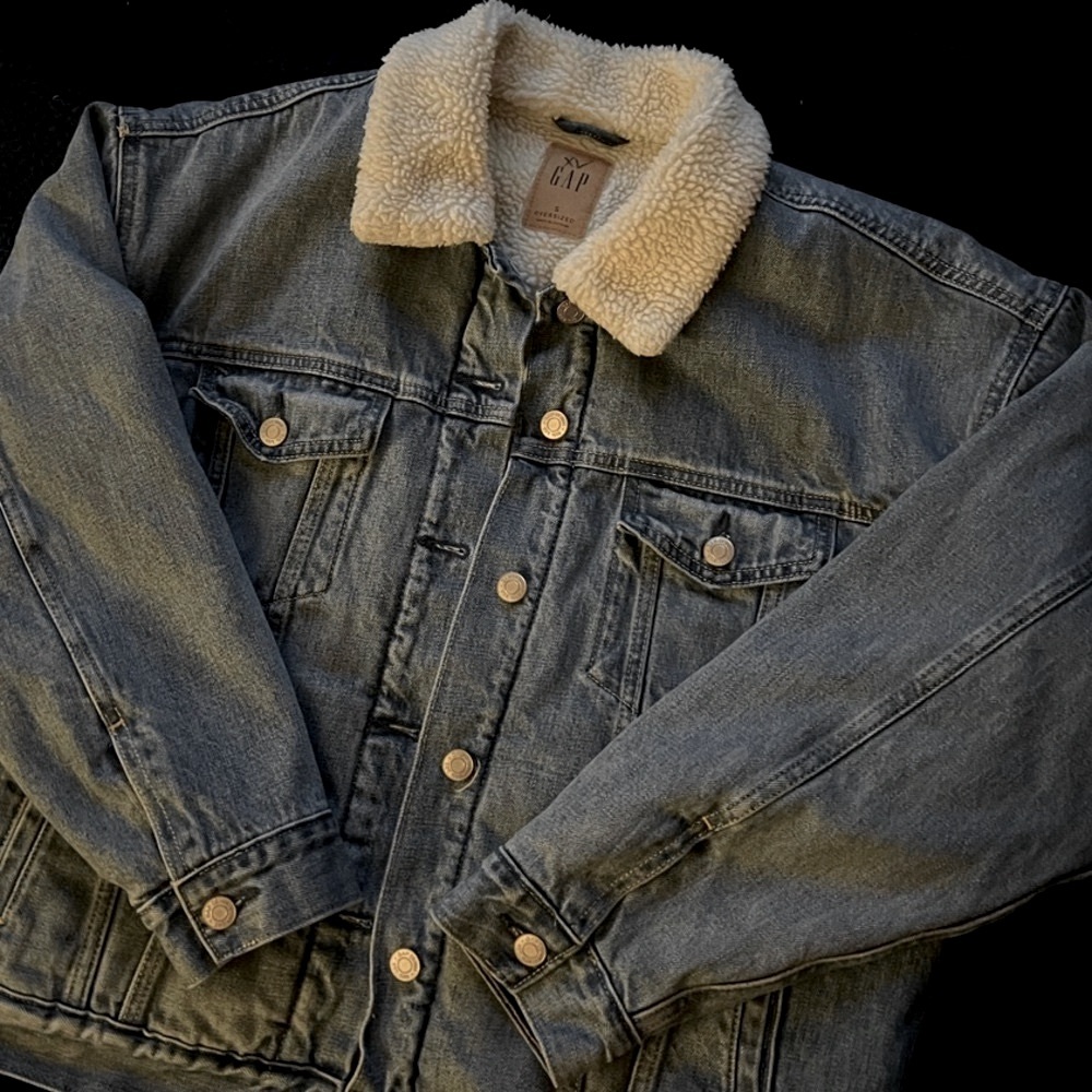 GAP Blue Jean Jacket with Cream Collar